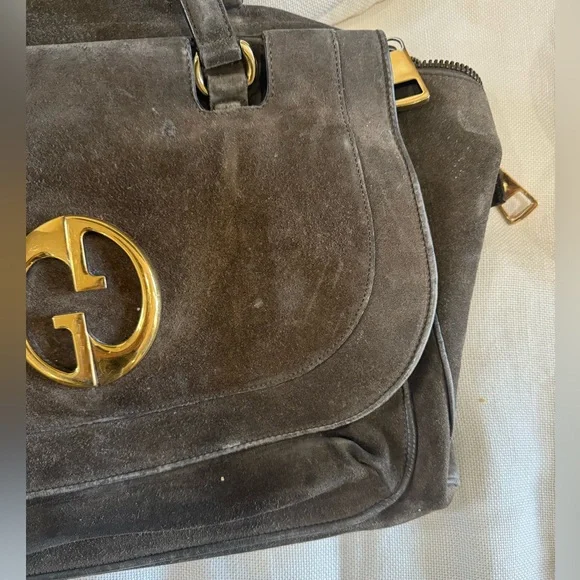 Gucci khaki velvet vintage handbag